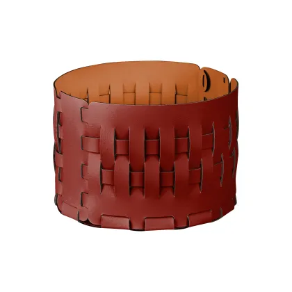 Zdjęcie Burgundowy okrągły kosz Bottega-15 Ø20xH12 cm z plecionej naturalnej skóry