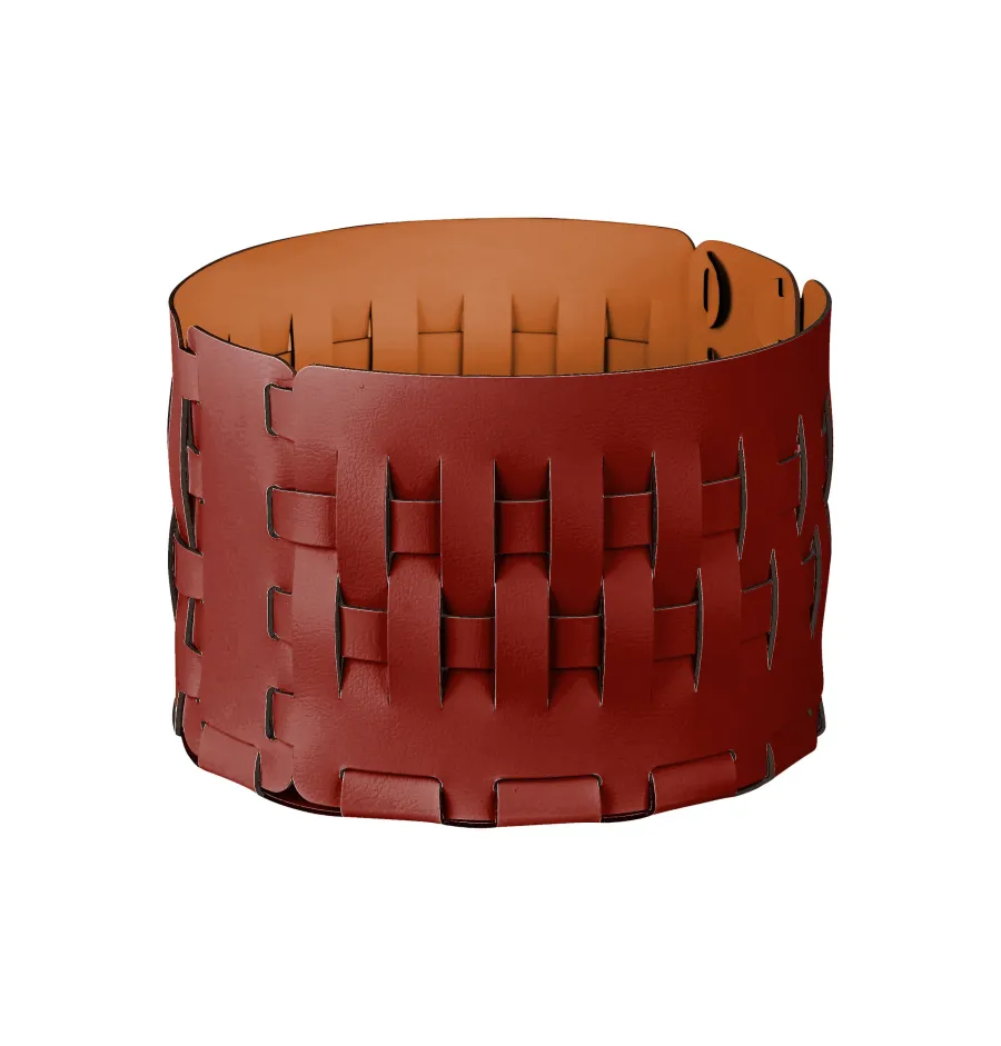 obrazek 1 Burgundowy okrągły kosz Bottega-15 Ø20xH12 cm z plecionej naturalnej skóry