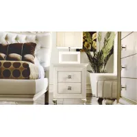 Picture Pascal bedside table, white glazed finish with decoration, large silver handles - Avenanti