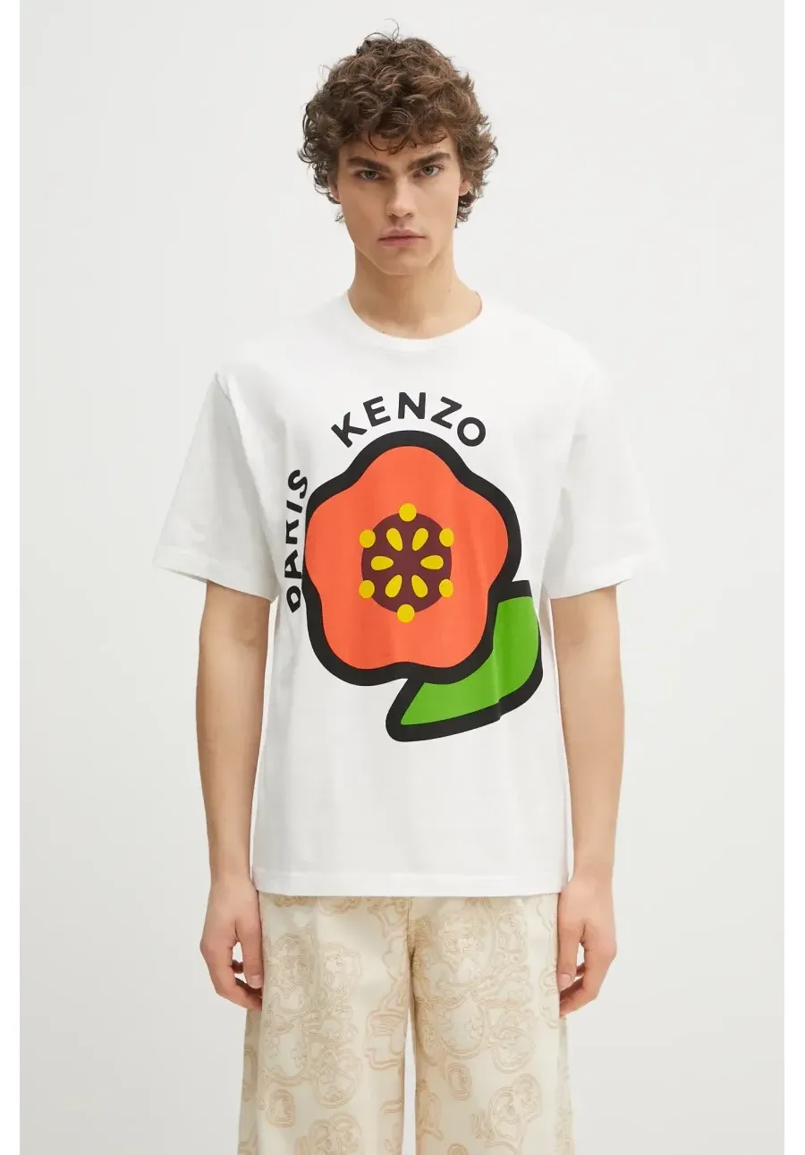 obrazek 1 Kenzo t-shirt bawełniany męski kolor biały z nadrukiem FF55TS5304SG.02A