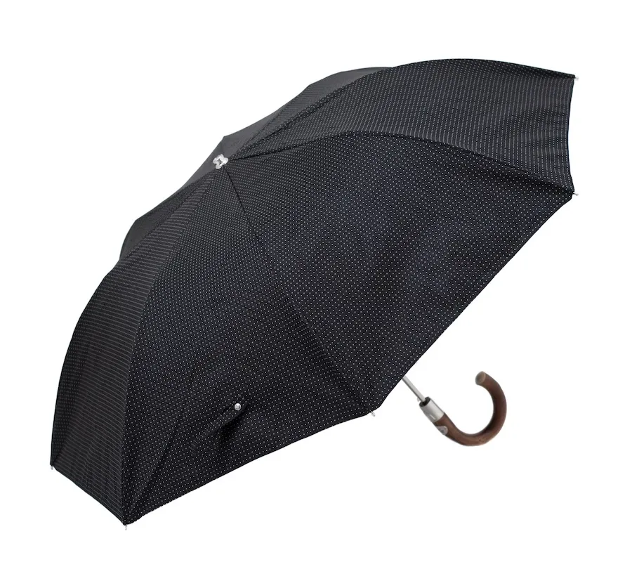 obrazek 6 Stylowy czarny parasol męski w kratę z uchwytem z drewna kasztanowego – Pasotti