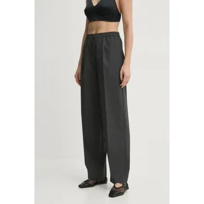 Zdjęcie Samsoe Samsoe spodnie z domieszką wełny SATOVE kolor szary proste high waist F24400134
