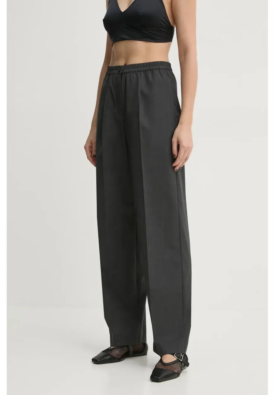 obrazek 1 Samsoe Samsoe spodnie z domieszką wełny SATOVE kolor szary proste high waist F24400134