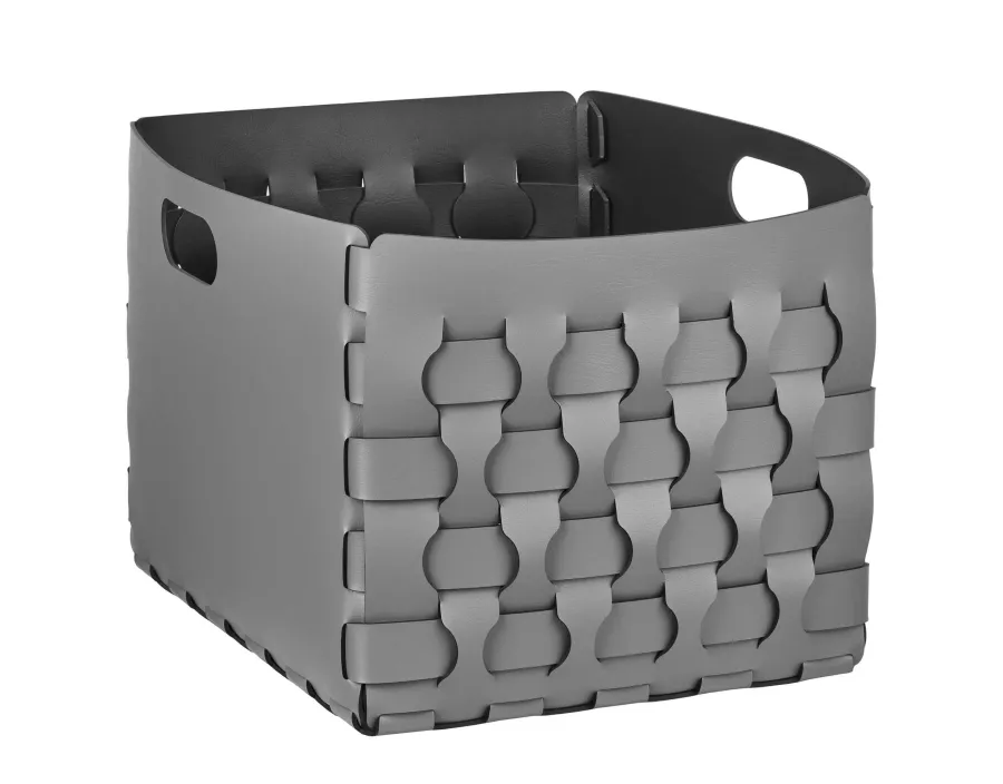 obrazek 1 Piękny skórzany kosz Dubai 35x40xH30 cm w kolorze szarym