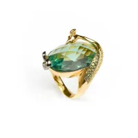 Picture Elegant ring 18 carat yellow gold silver plated Colorful zircons blue obsidian 3x4x2 cm