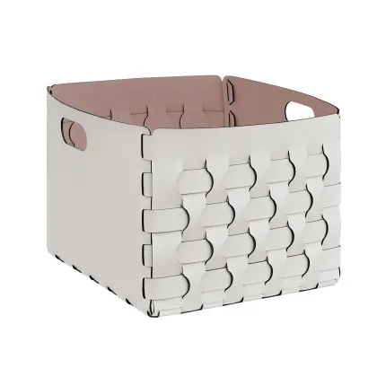 Zdjęcie Piękny skórzany kosz Dubai 35x40xH30 cm z plecionymi bokami w kolorze perłowym
