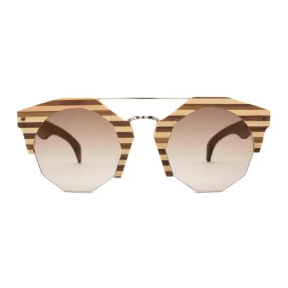 Zdjęcie Ekstrawaganckie, sześciokątne okulary z drewna - Legno Light