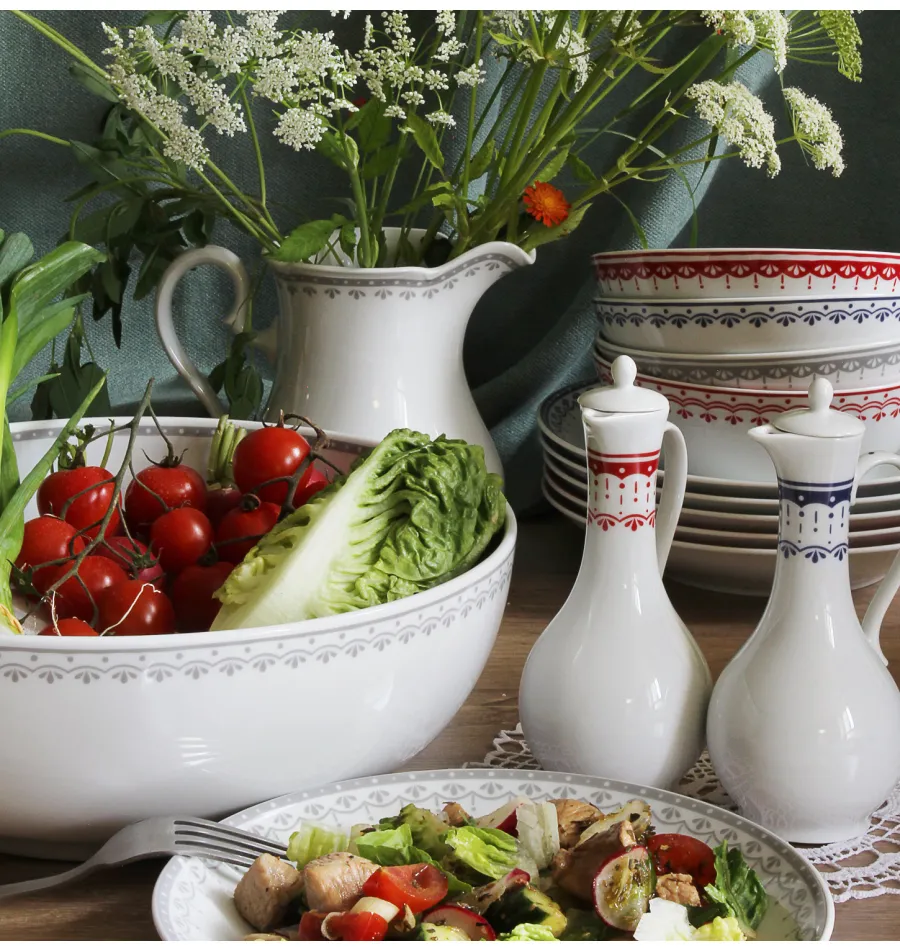 obrazek 2 Stylowa porcelanowa miska na sałatkę zdobiona szarym geometrycznym ornamentem - Leander