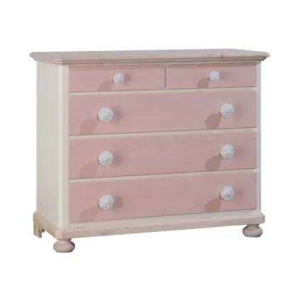 Zdjęcie Komoda z 5 szufladami lakierowana z różowym wykończeniem do pokoju dziewczęcego - Zanini