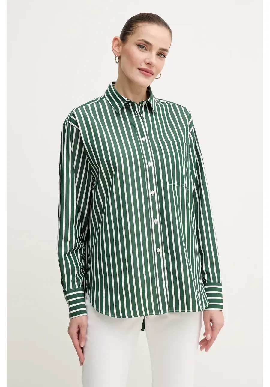 obrazek 1 Lacoste koszula bawełniana damska kolor zielony relaxed z kołnierzykiem klasycznym CF0215