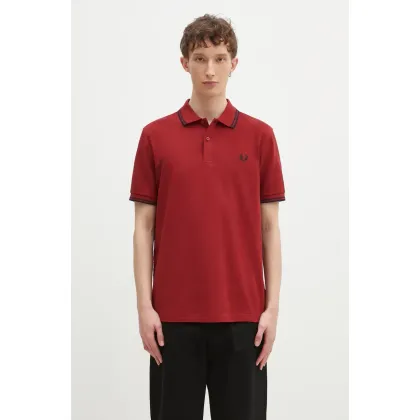 Zdjęcie Fred Perry polo bawełniane kolor bordowy z aplikacją M3600.Y35