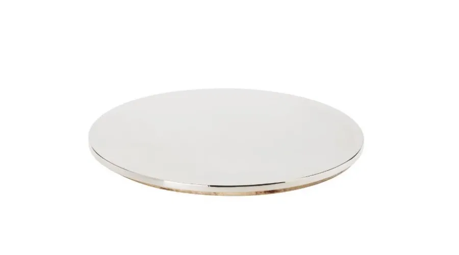 obrazek 1 Oryginalna posrebrzana taca z drewnianym spodem - średnica 38 cm