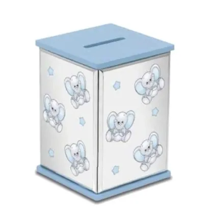 Picture A lovely piggy bank for a child decorated with pink elephants