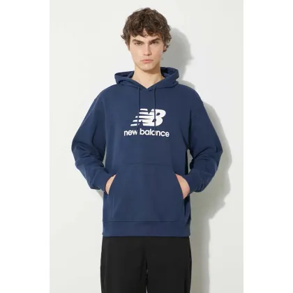 Zdjęcie New Balance bluza Sport Essentials męska kolor granatowy z kapturem z nadrukiem MT41501NNY