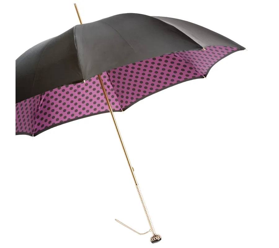 obrazek 6 Luksusowy czarny parasol damski w kropki – Pasotti