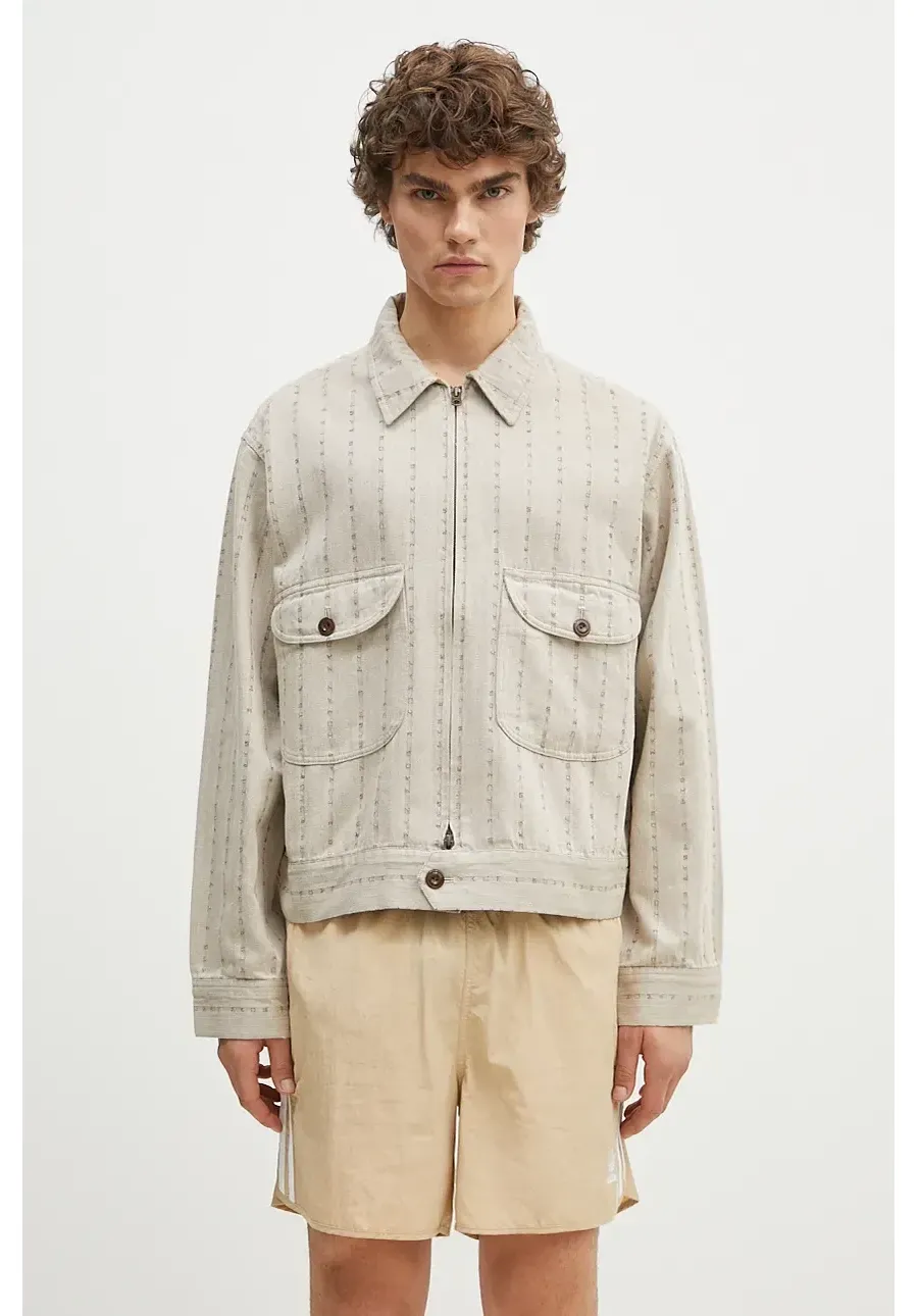 obrazek 1 Human Made kurtka koszulowa bawełniana Herringbone Zip-Up Work Jacket kolor beżowy przejściowa HM28JK014