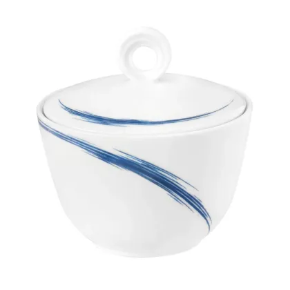 Zdjęcie Stylowa porcelanowa cukiernica zdobiona niebieskim wzorem - Seltmann Weiden