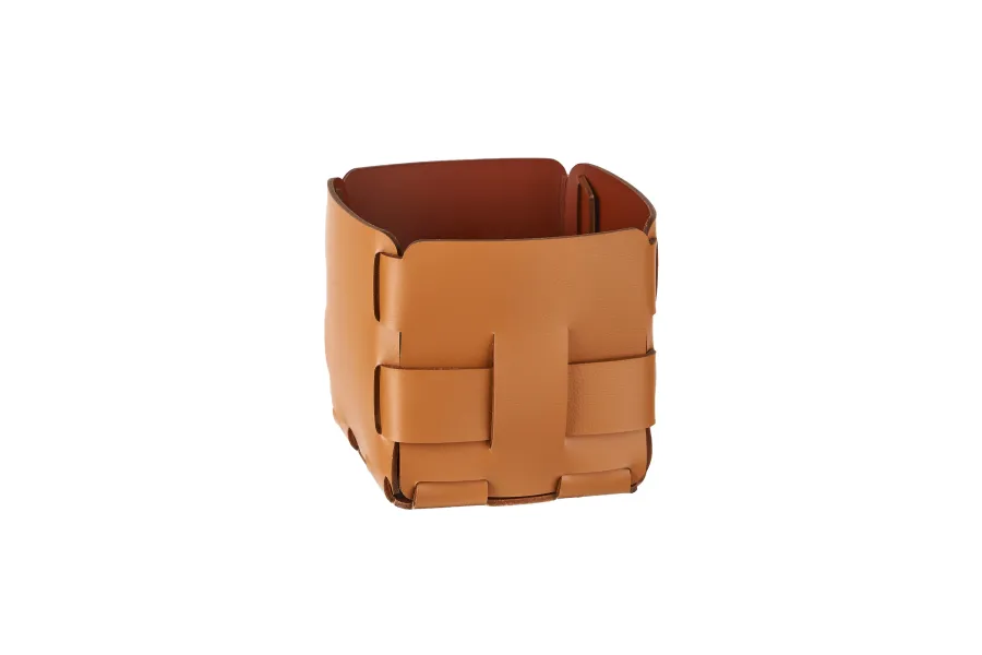 obrazek 3 Oryginalny koszyk Bottega 12x12xH13 cm w kolorze bursztynowym