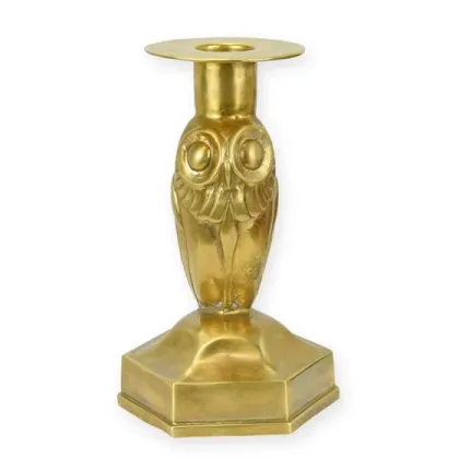 Zdjęcie Ekskluzywny brązowy świecznik w kształcie sowy w stylu Art deco