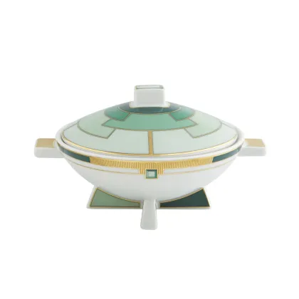 Picture Emerald porcelain sugar bowl with a geometric pattern in Art Deco style - Vista Alegre