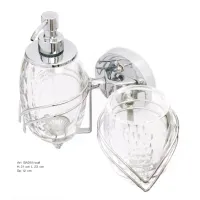 Picture Stylish wall-mounted toothbrush holder with soap dispenser in hand-cut crystal and chrome-plated brass - Il Paralume Marina