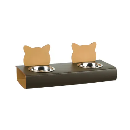 Zdjęcie Unikalny ciemnooliwkowy uchwyt na miski dla kota 40x16xH6 cm