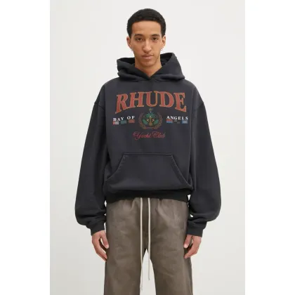 Zdjęcie RHUDE bluza bawełniana Bay Of Angels męska kolor szary z kapturem z nadrukiem RHPS25HO01012