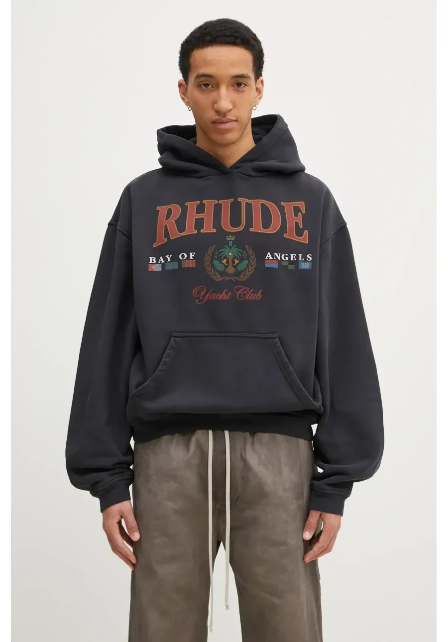obrazek 1 RHUDE bluza bawełniana Bay Of Angels męska kolor szary z kapturem z nadrukiem RHPS25HO01012