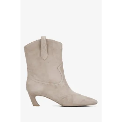 Zdjęcie Estro: Niskie beżowe kowbojki damskie z weluru naturalnego