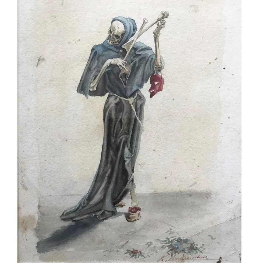 obrazek 2 Von Lindpaintner Macabre skrzypek narysowany akwarelą