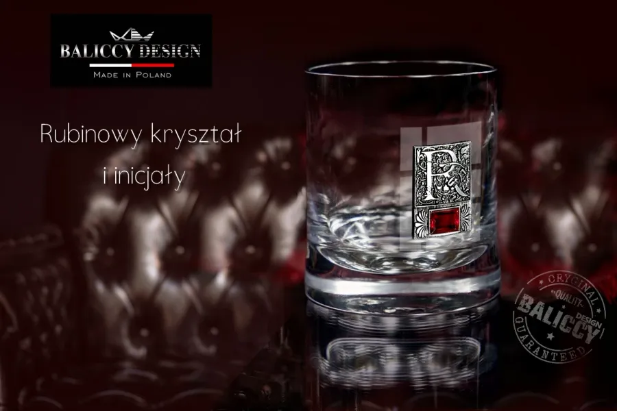 obrazek 3 Szklanka do whisky dla konesera z kryształem rubinowym i inicjałami