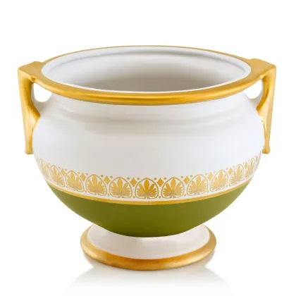 Picture Ceramic decorative pot container in green color with a gold Greek ornament - Ahura
