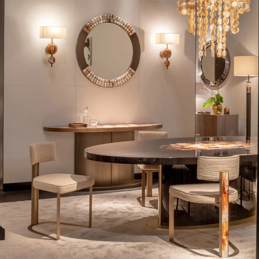 obrazek 2 Elegancki stół z błyszczącego hebanu z centralną intarsją z rogu – Arcahorn