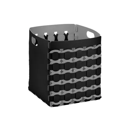 Zdjęcie Stylowy czarny kosz Geometria Rotonda 35x35xH40 cm z okrągłym skórzanym splotem