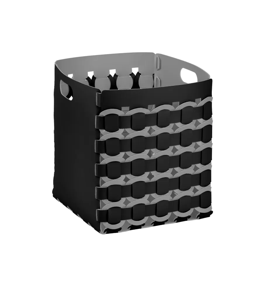 obrazek 1 Stylowy czarny kosz Geometria Rotonda 35x35xH40 cm z okrągłym skórzanym splotem