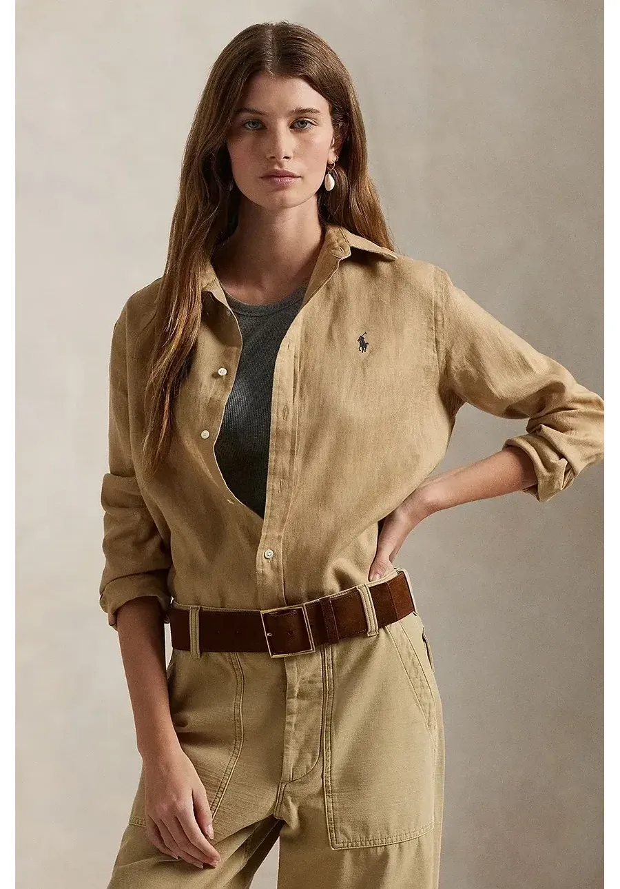 obrazek 1 Polo Ralph Lauren koszula lniana kolor beżowy regular z kołnierzykiem klasycznym 211970730