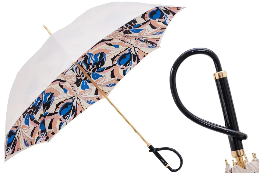 obrazek 1 Piękny kremowy parasol damski z motywem roślinnym – Pasotti