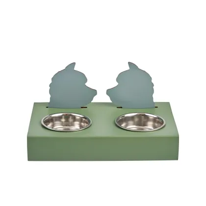 Zdjęcie Unikalny skórzany uchwyt na miski dla psa 40x22xH7,5 cm w kolorze eukaliptusa