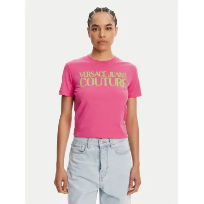 Zdjęcie Versace Jeans Couture T-Shirt 78HAHE05 Różowy Regular Fit