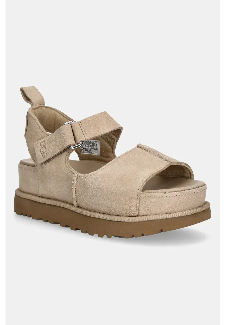 obrazek 1 UGG sandały zamszowe Goldenstar Hi damskie kolor beżowy na platformie 1167356-SAN