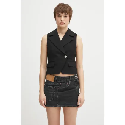 Zdjęcie GANNI kamizelka Bonded Crepe kolor czarny dwurzędowa W0243