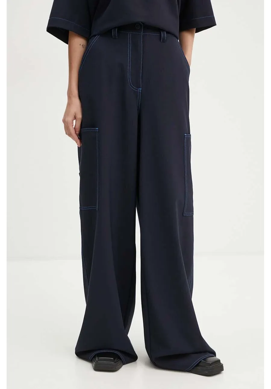 obrazek 1 Sunnei spodnie z domieszką wełny kolor granatowy proste high waist RTWWBOT002