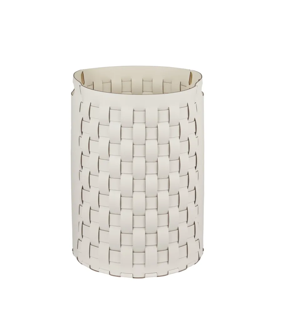obrazek 1 Biały kosz Bottega Ø40xH57 cm wykonany ze skóry