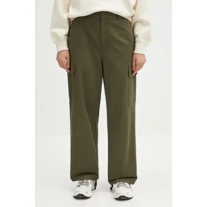 Zdjęcie Carhartt WIP spodnie bawełniane Kingston Pant damskie kolor zielony proste high waist I034840