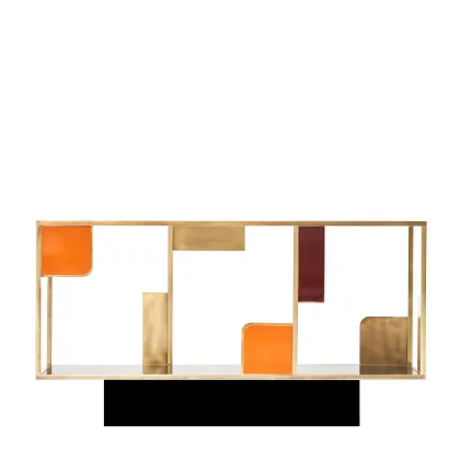 Zdjęcie Konsola z mosiężną konstrukcją i elementami dekoracyjnymi H.80xL.152xP.40 cm