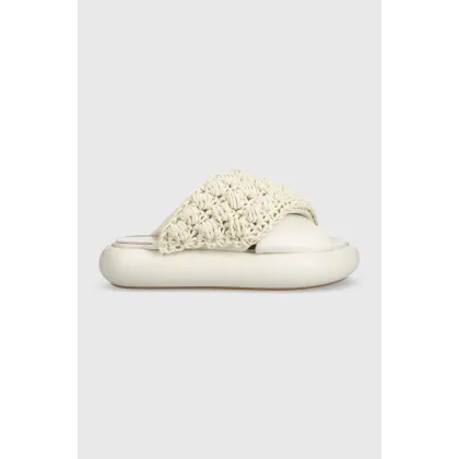 Zdjęcie JW Anderson klapki Crochet Twister damskie kolor beżowy na platformie ANW42027A