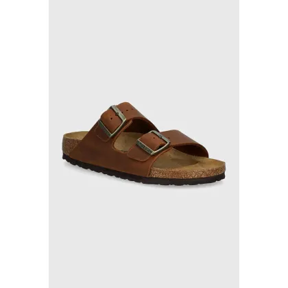 Zdjęcie Birkenstock klapki skórzane Arizona damskie kolor brązowy 1028401