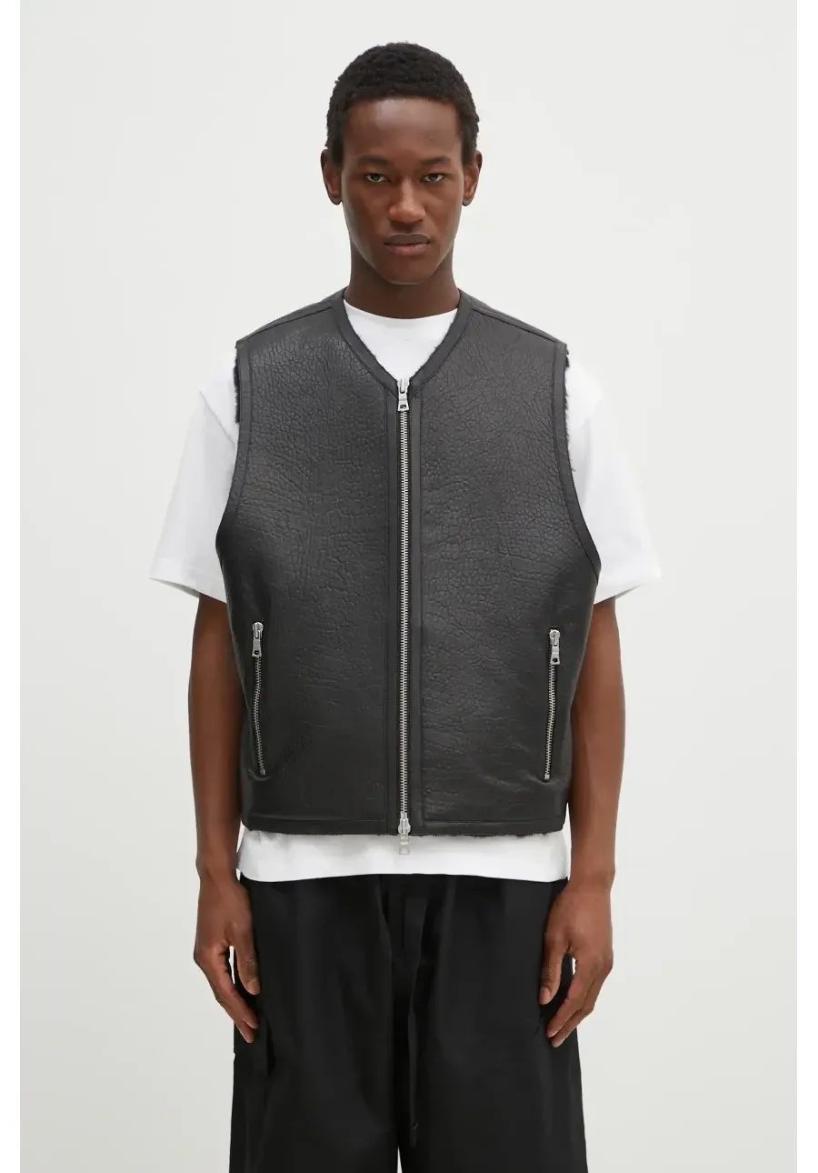 obrazek 1 MKI MIYUKI ZOKU bezrękawnik skórzany Shearling Vest męski kolor czarny przejściowy SHEARLING.VEST.BLACK