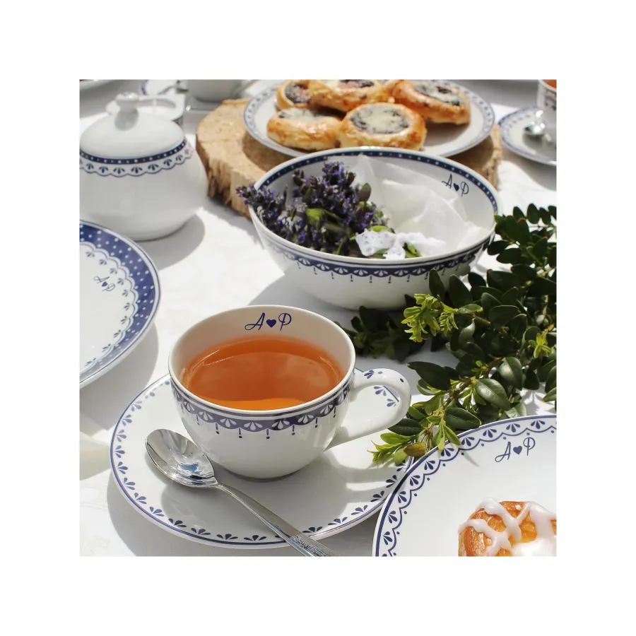 obrazek 2 Stylowy 11-elementowy zestaw do herbaty z porcelany w kolorze niebieskim z kolekcji HyggeLine – Leander