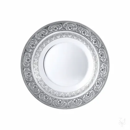 Picture Round silver soup plate decorated with a rich ornament - Zaramella Argenti